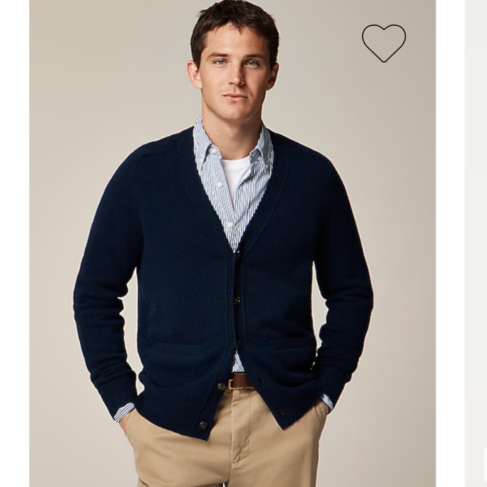 J. Crew Cotton Cardigann Pockets vneck in Navy Blue size Large